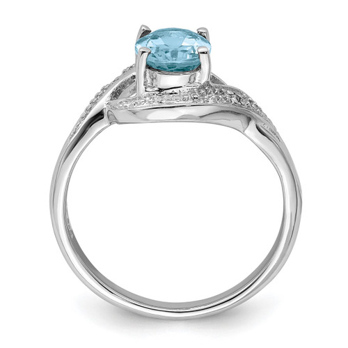 Sterling Silver Rhodium Swiss Blue Topaz & 0.01ct Diamond Ring, 2 mm - View 2