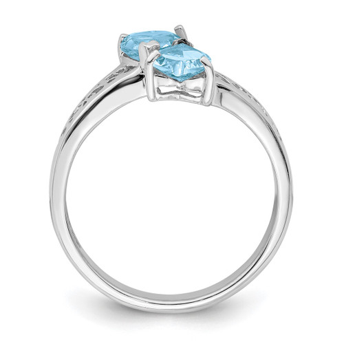 Sterling Silver Rhodium Light Swiss Blue Topaz Heart Ring, 2 mm - View 2