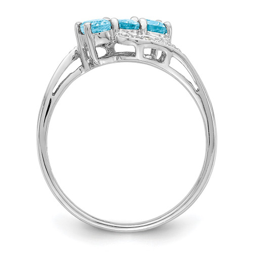 Sterling Silver Rhodium 3 Stone Light Swiss Blue Topaz & 0.01ct Diamond Ring, 2 mm - View 2