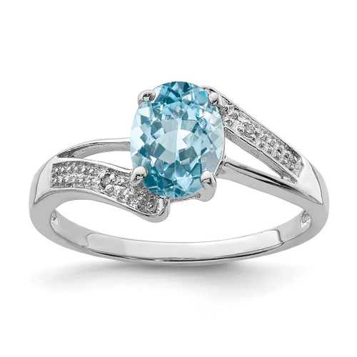 Sterling Silver Rhodium Light Swiss Blue Topaz & 0.01ct Diamond Ring, 2 mm, 2 mm Wide, Polished - QDX567