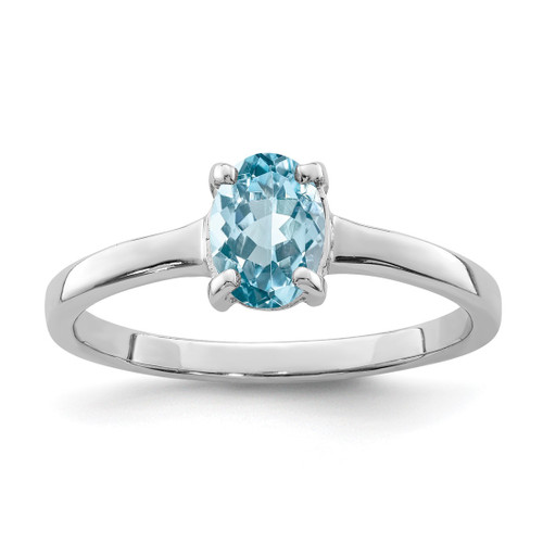 Sterling Silver Rhodium Light Swiss Blue Topaz Ring, 2 mm