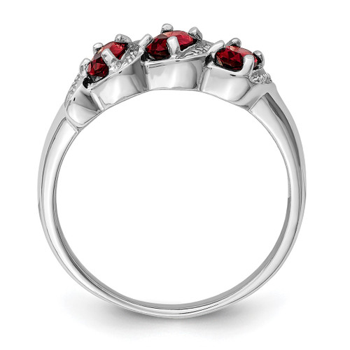 Sterling Silver Rhodium-Plated 3 Stone Garnet & 0.01ct Diamond Ring, 2 mm - QDX589 - View 2