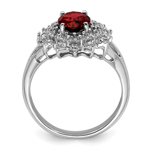 Sterling Silver Rhodium-Plated Garnet & 0.01ct Diamond Ring, 2 mm - QDX591 - View 2