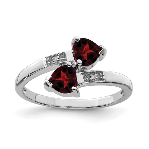 Sterling Silver Rhodium Garnet & 0.01ct Diamond Heart Ring, 2 mm