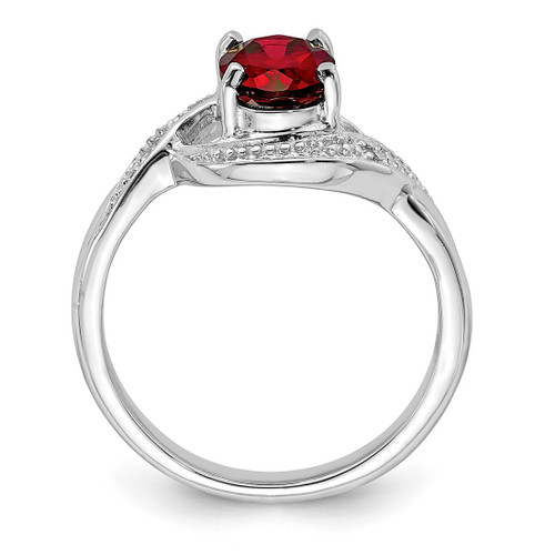 Sterling Silver Rhodium-Plated Garnet & 0.01ct Diamond Ring, 2 mm - QDX635 - View 2
