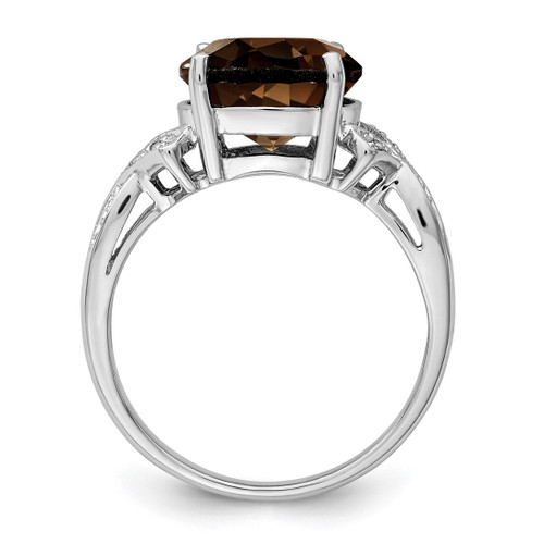 Sterling Silver Rhodium Smoky Quartz 0.02ct Diamond Ring, 2 mm - View 2