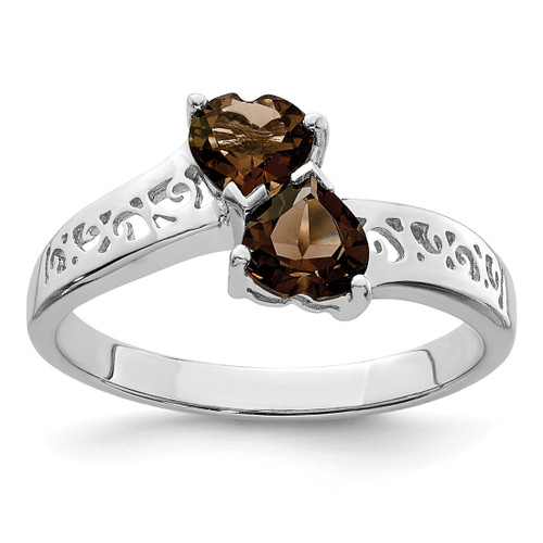 Sterling Silver Rhodium Smoky Quartz Heart Ring, 2 mm