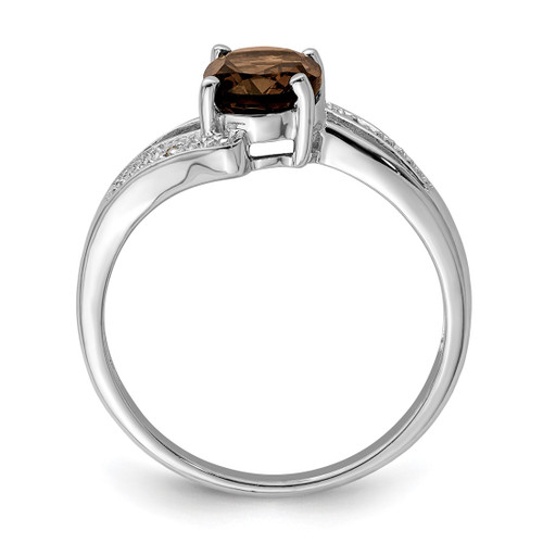 Sterling Silver Rhodium Smoky Quartz & 0.01ct Diamond Ring, 2 mm - QDX707 - View 2