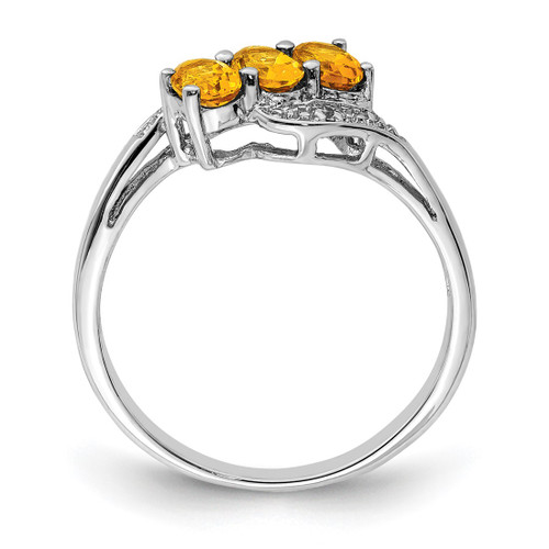 Sterling Silver Rhodium 3 Stone Citrine & 0.01ct Diamond Ring, 2 mm - QDX731 - View 2