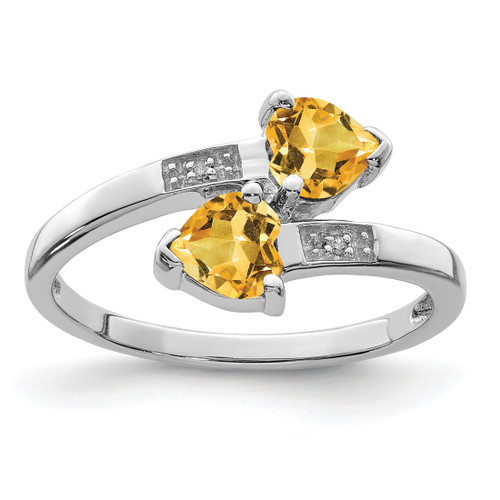 Sterling Silver Rhodium Citrine & 0.01ct Diamond Heart Ring, 2 mm