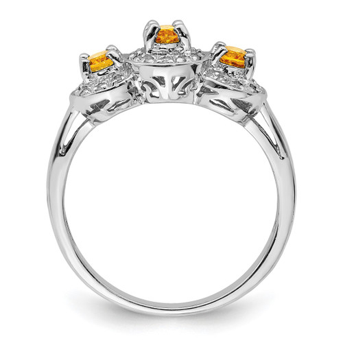 Sterling Silver Rhodium Citrine & 0.078ct Diamond Ring, 2 mm - View 2