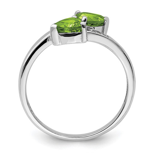 Sterling Silver Rhodium Peridot & 0.01ct Diamond Heart Ring, 2 mm - View 2