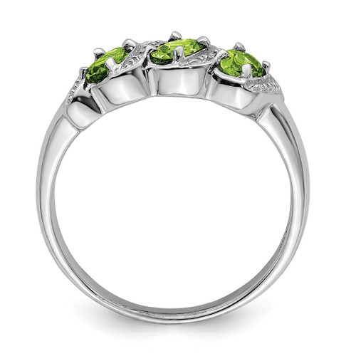 Sterling Silver Rhodium 3 Stone Peridot & 0.01ct Diamond Ring, 2 mm - View 2