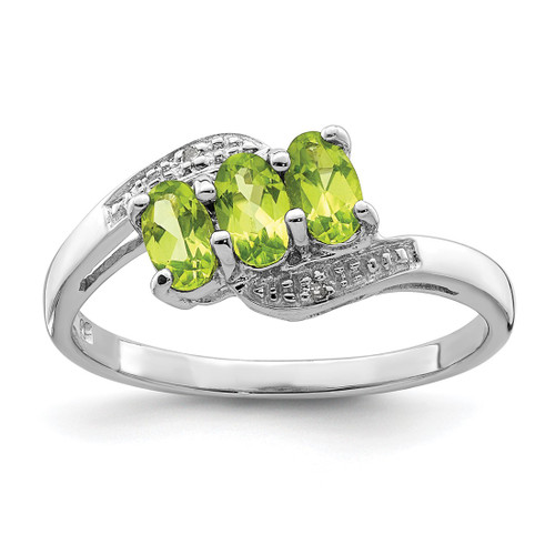 Sterling Silver Rhodium Peridot & 0.01ct Diamond Ring, 2 mm - QDX831
