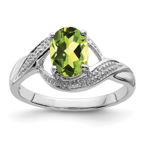 Sterling Silver Rhodium Peridot & 0.01ct Diamond Ring, 2 mm - QDX832