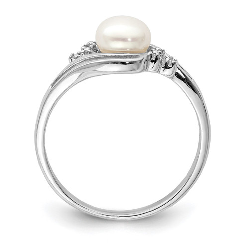 Sterling Silver Rhodium-Plated 6 mm Button Cultured Freshwater Pearl & 0.006ct Diamond Ring - View 2