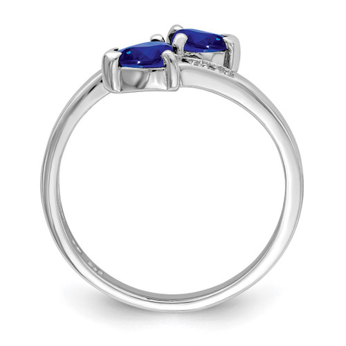 Sterling Silver Rhodium-Plated Dark Sapphire & 0.01ct Diamond Heart Ring, 2 mm - View 2
