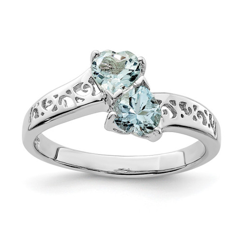 Sterling Silver Rhodium Aqua Heart Ring, 2 mm
