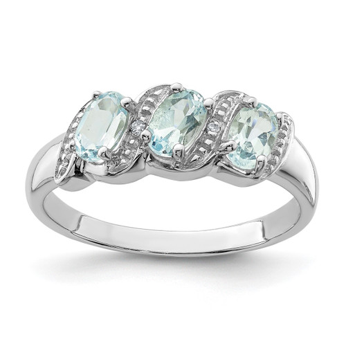 Sterling Silver Rhodium Aqua & 0.01ct Diamond Ring, 2 mm - QDX872