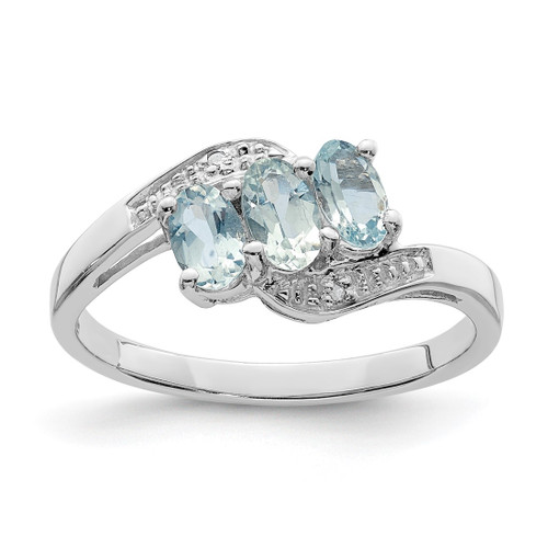 Sterling Silver Rhodium Aqua & 0.01ct Diamond Ring, 2 mm - QDX873
