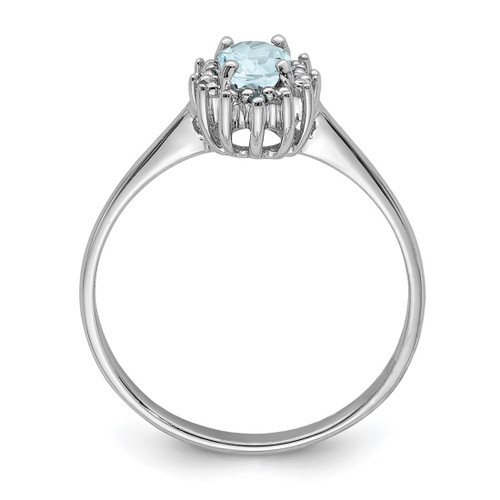 Sterling Silver Rhodium Aquamarine 0.012ct Diamond Ring, 2 mm - View 2