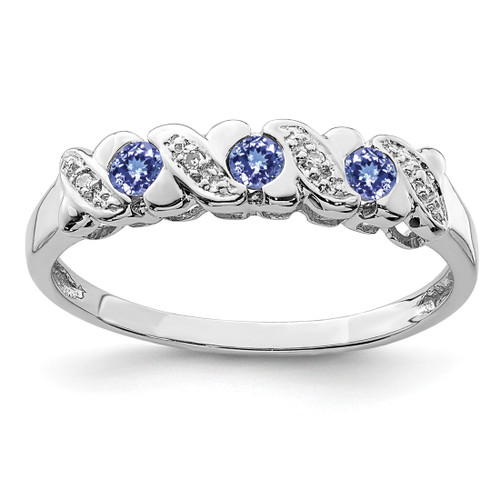 Sterling Silver Rhodium-Plated Tanzanite & 0.012ct Diamond. Ring, 2 mm - QDX944