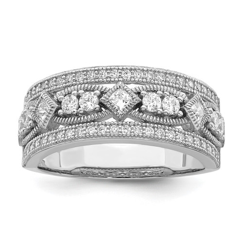 Brilliant Embers Sterling Silver Rhodium-Plated 59 Stone Micro Pavé Cubic Zirconia Polished Ring, 7 mm