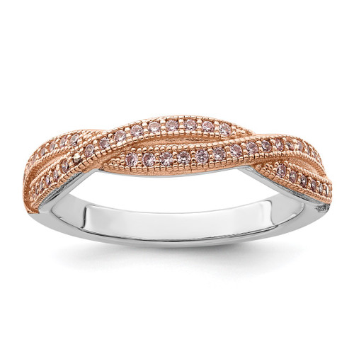 Brilliant Embers Sterling Silver Gold-Tone Rhodium-Plated 48 Stone Criss Cross Micro Pavé Cubic Zirconia Polished Ring, 4 mm