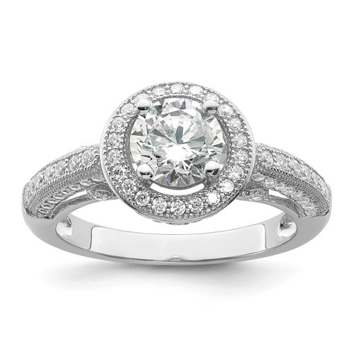 Brilliant Embers Sterling Silver Rhodium-Plated 81 Stone Halo Micro Pavé Cubic Zirconia Ring, 11 mm