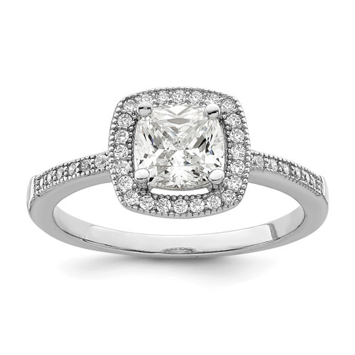 Brilliant Embers Sterling Silver Rhodium-Plated 37 Stone Halo Micro Pavé Cubic Zirconia Ring, 9 mm