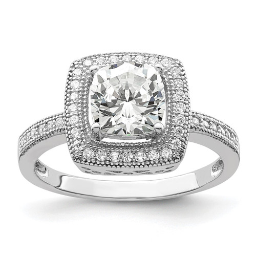 Brilliant Embers Sterling Silver Rhodium-Plated 41 Stone Halo Micro Pavé Cubic Zirconia Ring