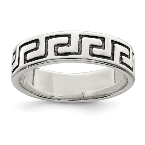 Sterling Silver Antiqued Greek Key Ring, 5 mm
