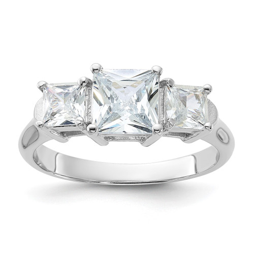 Sterling Silver Rhodium-Plated Three Stone Cubic Zirconia Ring, 2 mm