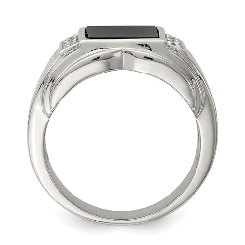 Sterling Silver Rhodium-Plated Cubic Zirconia and Onyx Ring, 4.5 mm - View 2