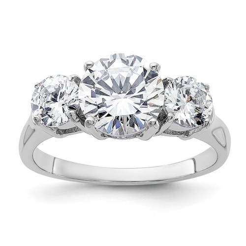 Sterling Silver Rhodium-Plated Three Stone Cubic Zirconia Ring, 3 mm