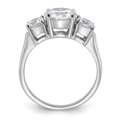 Sterling Silver Rhodium-Plated Three Stone Cubic Zirconia Ring, 3 mm - View 2
