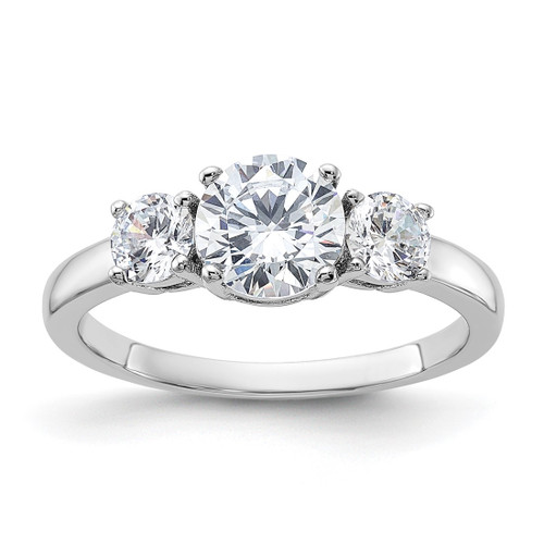 Sterling Silver Rhodium-Plated 3 Stone Cubic Zirconia Ring, 2 mm