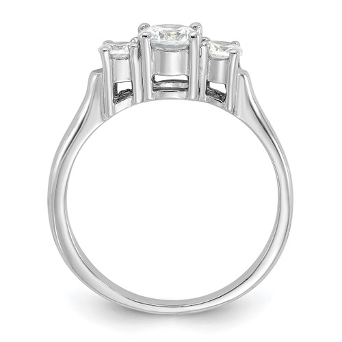 Sterling Silver Rhodium-Plated Three Cubic Zirconia Ring, 2 mm - View 2
