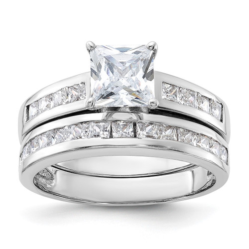 Sterling Silver Rhodium-Plated 2-Piece Cubic Zirconia Wedding Set Ring, Round - QR1338