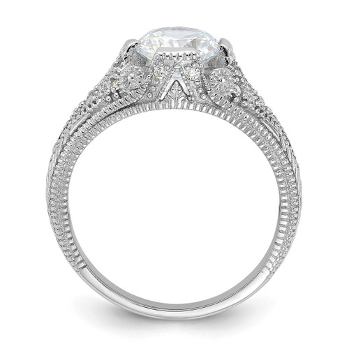 Sterling Silver Rhodium-Plated Cubic Zirconia Antique Style Ring, 4 mm, Beaded - View 2