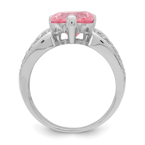 Sterling Silver Rhodium-Plated 10 mm Clear Cubic Zirconia and Pink Heart Cubic Zirconia Ring - View 2