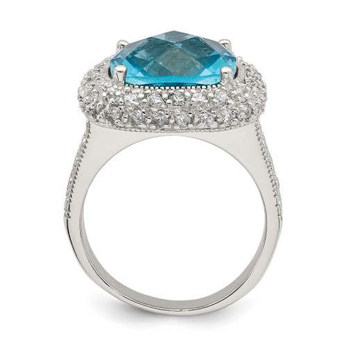 Sterling Silver Rhodium-Plated Blue Cubic Zirconia Ring, 3 mm - View 2