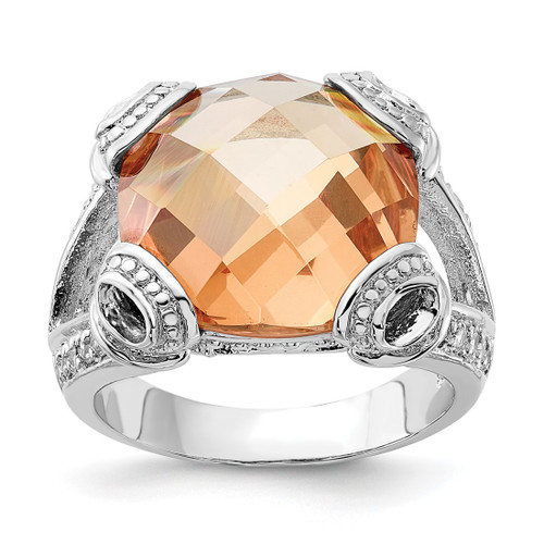 Sterling Silver Polished Champagne & Clear Cubic Zirconia Ring
