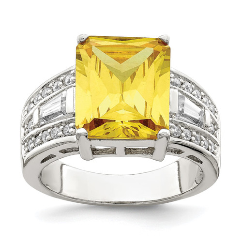 Sterling Silver Yellow & Clear Cubic Zirconia Ring, 4 mm