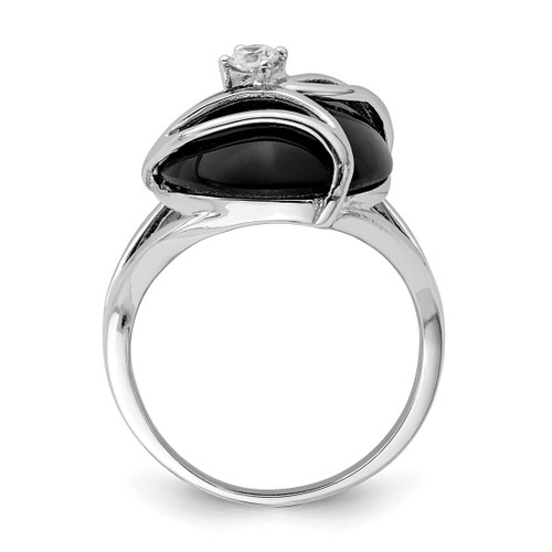 Sterling Silver Rhodium-Plated Onyx and Cubic Zirconia Ring, 2 mm - View 2