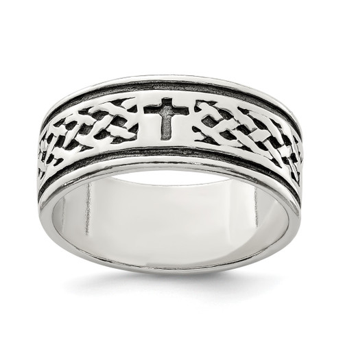 Sterling Silver Cross & Weave Design Ring, 9 mm
