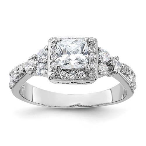 Sterling Silver Rhodium-Plated Square Cubic Zirconia Ring, 2 mm