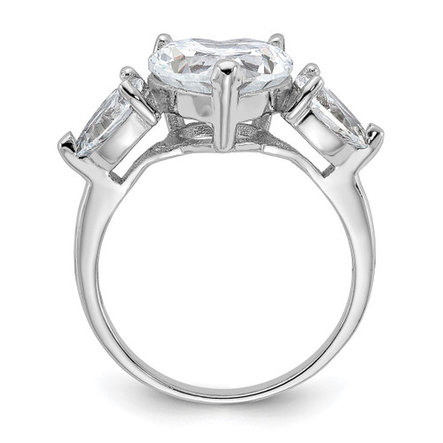 Sterling Silver Rhodium-Plated Heart Shape Center Cubic Zirconia 3-Stone Ring, 3 mm - View 2