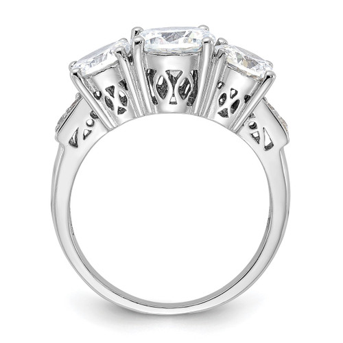 Sterling Silver Rhodium-Plated 3 Stone Cubic Zirconia Ring, 3 mm, 3 mm Wide, Filigree - View 2