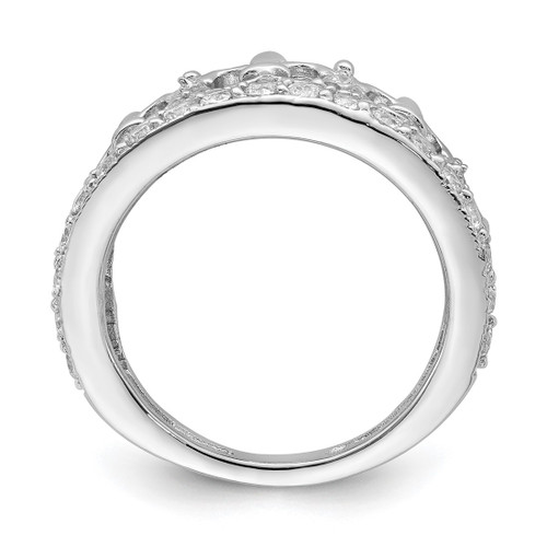 Sterling Silver Rhodium-Plated Fleur-De-Lis Crown Cubic Zirconia Ring, 2 mm - View 2